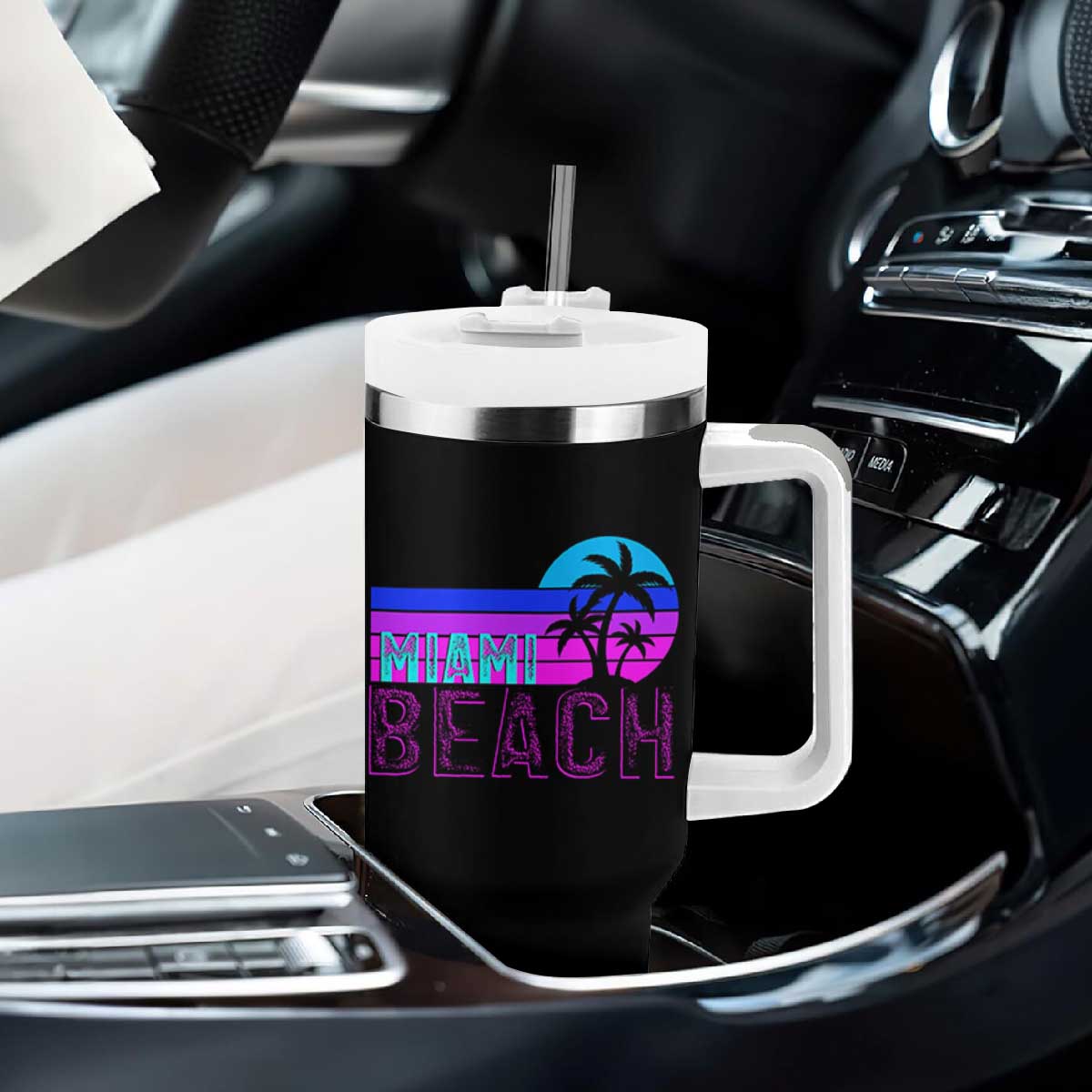 Vintage Miami Beach Tumbler With Handle Florida Proud Floridian Retro Palms Trees TS14 Print Your Wear
