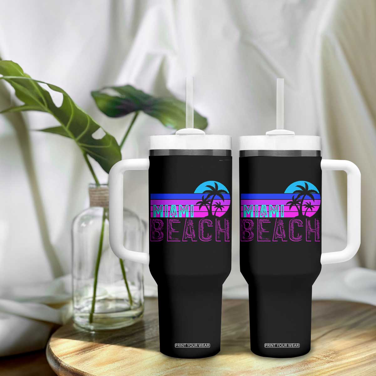 Vintage Miami Beach Tumbler With Handle Florida Proud Floridian Retro Palms Trees TS14 Print Your Wear