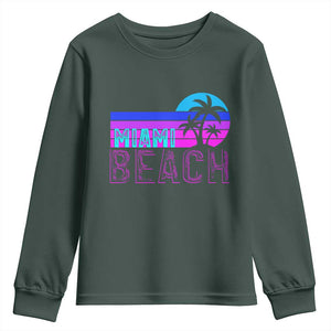 Vintage Miami Beach Youth Sweatshirt Florida Proud Floridian Retro Palms Trees TS14 Dark Forest Green Print Your Wear
