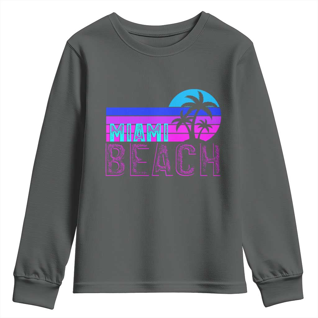 Vintage Miami Beach Youth Sweatshirt Florida Proud Floridian Retro Palms Trees TS14 Dark Heather Print Your Wear