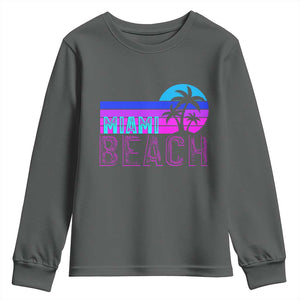 Vintage Miami Beach Youth Sweatshirt Florida Proud Floridian Retro Palms Trees TS14 Dark Heather Print Your Wear