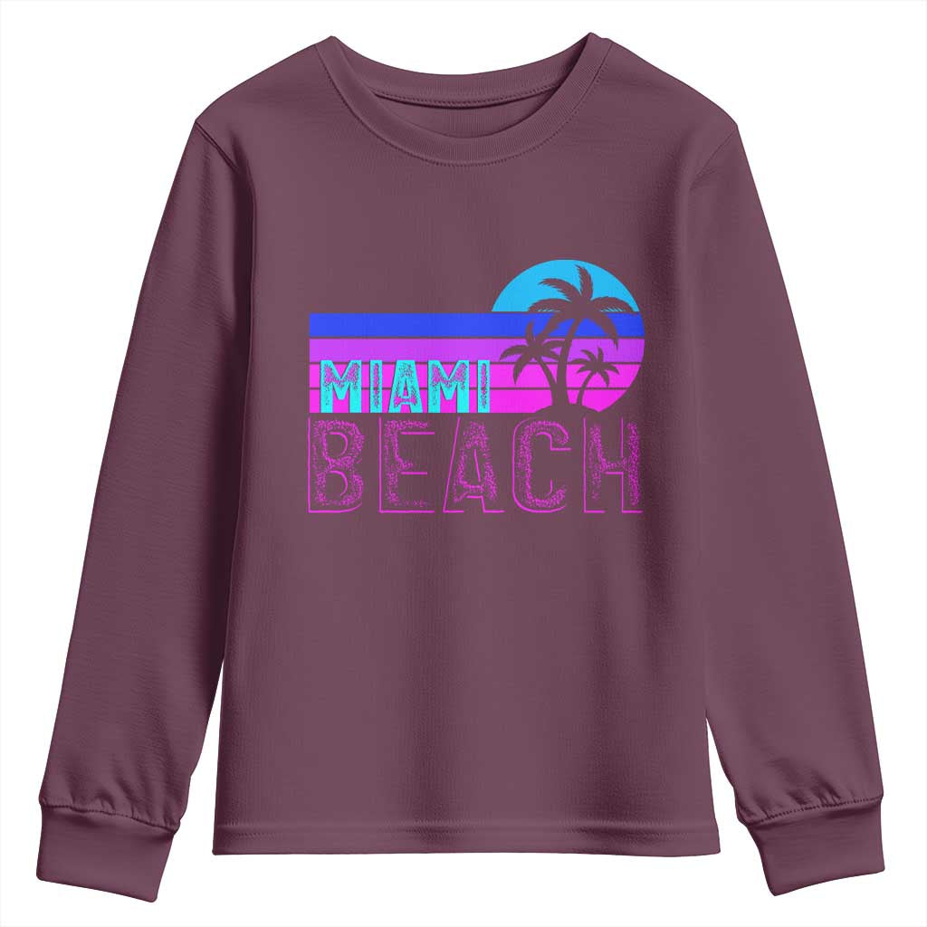 Vintage Miami Beach Youth Sweatshirt Florida Proud Floridian Retro Palms Trees TS14 Maroon Print Your Wear