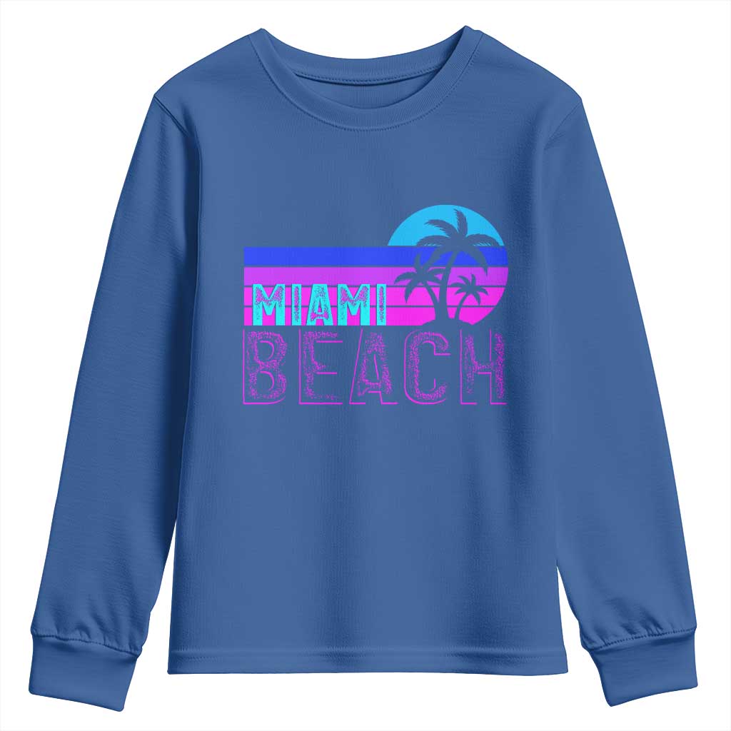 Vintage Miami Beach Youth Sweatshirt Florida Proud Floridian Retro Palms Trees TS14 Royal Blue Print Your Wear