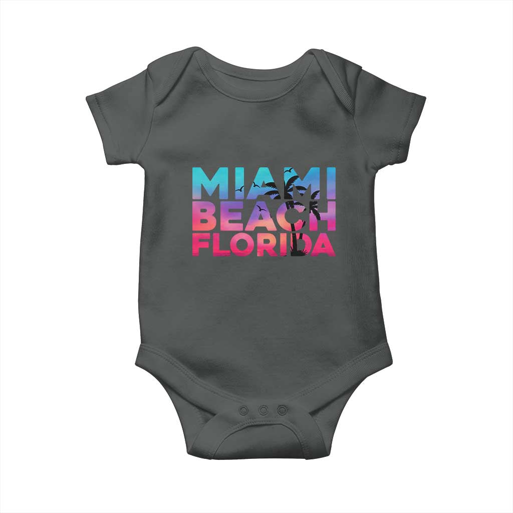 Miami Beach Florida Proud Baby Onesie Floridian Retro Palms Trees TS14 Dark Heather Print Your Wear