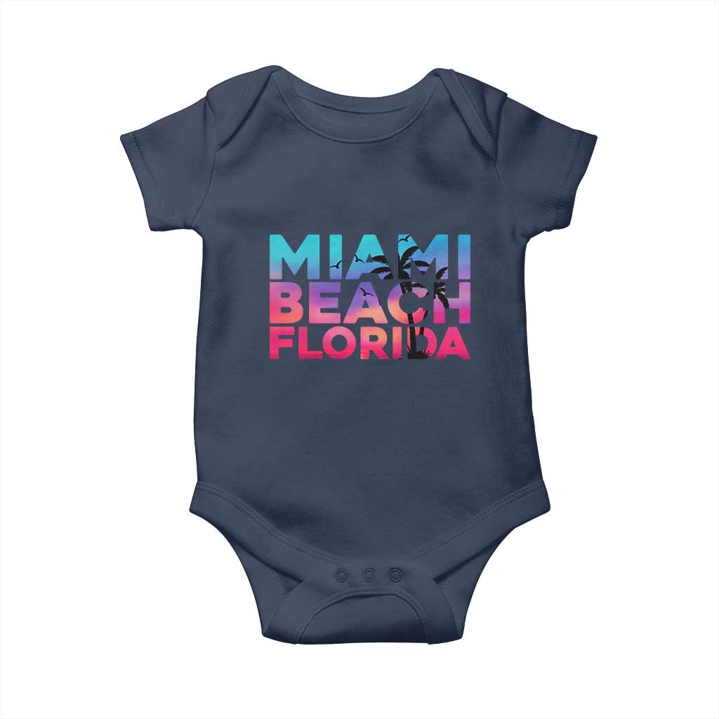 Miami Beach Florida Proud Baby Onesie Floridian Retro Palms Trees TS14 Navy Print Your Wear