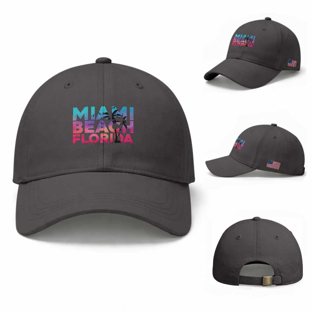 Miami Beach Florida Proud Baseball Cap Floridian Retro Palms Trees TS14 Baseball Cap Universal Fit Dark Gray Print Your Wear