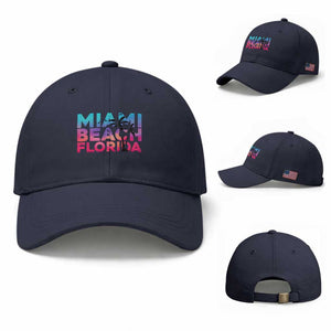 Miami Beach Florida Proud Baseball Cap Floridian Retro Palms Trees TS14 Baseball Cap Universal Fit Navy Print Your Wear