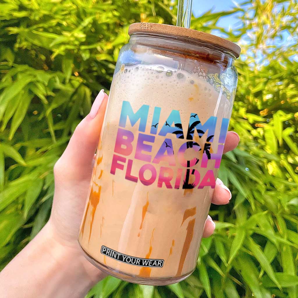 Miami Beach Florida Proud Glass Can Floridian Retro Palms Trees TS14 Black Print Your Wear