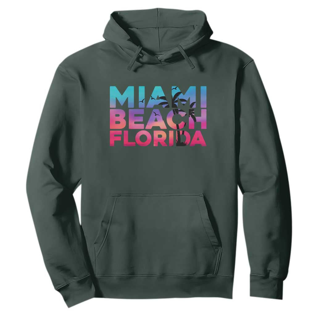 Miami Beach Florida Proud Hoodie Floridian Retro Palms Trees TS14 Dark Forest Green Print Your Wear