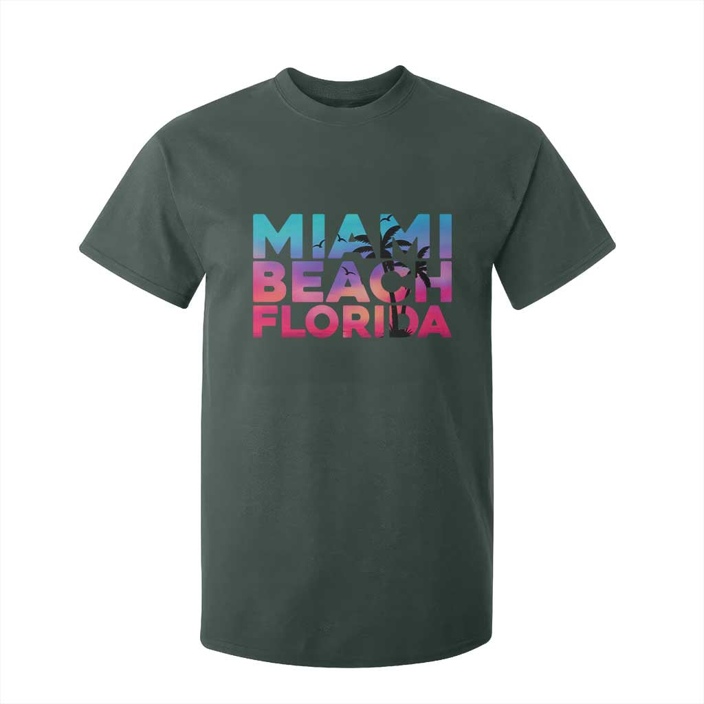 Miami Beach Florida Proud T Shirt For Kid Floridian Retro Palms Trees TS14 Dark Forest Green Print Your Wear