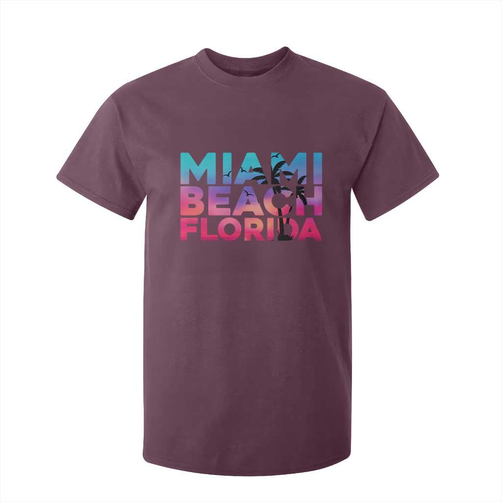 Miami Beach Florida Proud T Shirt For Kid Floridian Retro Palms Trees TS14 Maroon Print Your Wear