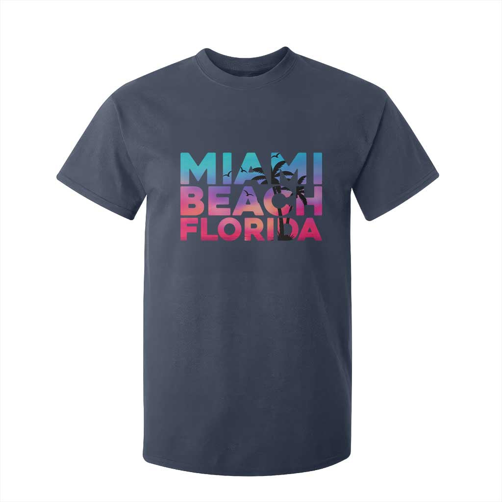 Miami Beach Florida Proud T Shirt For Kid Floridian Retro Palms Trees TS14 Navy Print Your Wear