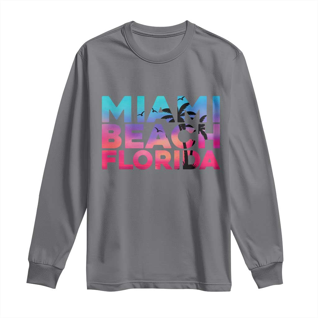 Miami Beach Florida Proud Long Sleeve Shirt Floridian Retro Palms Trees TS14 Charcoal Print Your Wear