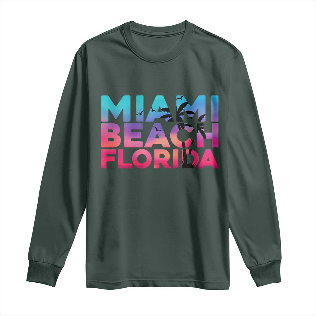 Miami Beach Florida Proud Long Sleeve Shirt Floridian Retro Palms Trees TS14 Dark Forest Green Print Your Wear