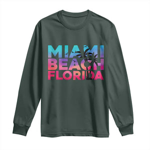 Miami Beach Florida Proud Long Sleeve Shirt Floridian Retro Palms Trees TS14 Dark Forest Green Print Your Wear