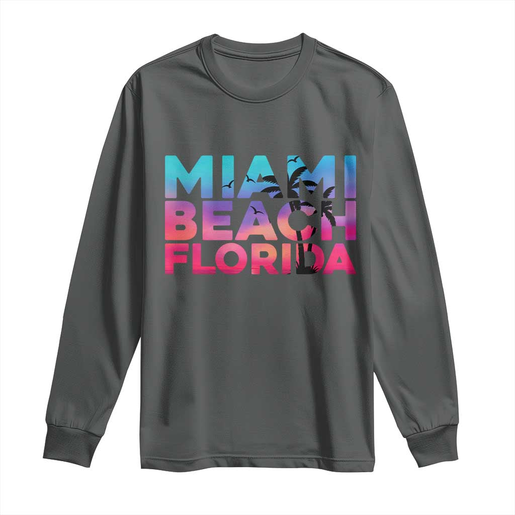 Miami Beach Florida Proud Long Sleeve Shirt Floridian Retro Palms Trees TS14 Dark Heather Print Your Wear