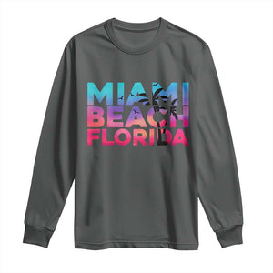 Miami Beach Florida Proud Long Sleeve Shirt Floridian Retro Palms Trees TS14 Dark Heather Print Your Wear