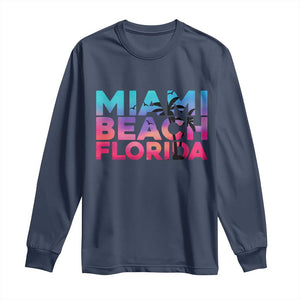 Miami Beach Florida Proud Long Sleeve Shirt Floridian Retro Palms Trees TS14 Navy Print Your Wear
