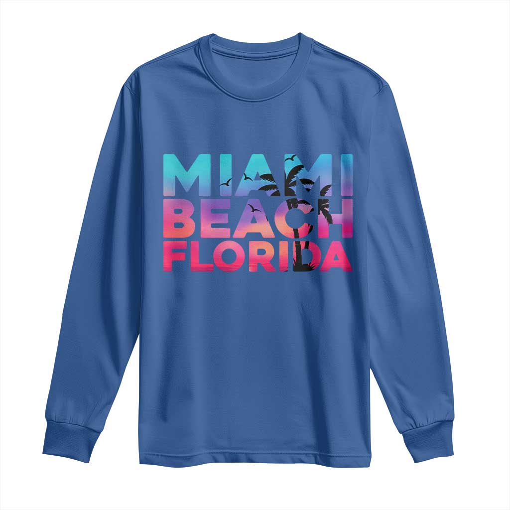 Miami Beach Florida Proud Long Sleeve Shirt Floridian Retro Palms Trees TS14 Royal Blue Print Your Wear