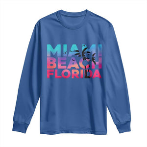 Miami Beach Florida Proud Long Sleeve Shirt Floridian Retro Palms Trees TS14 Royal Blue Print Your Wear