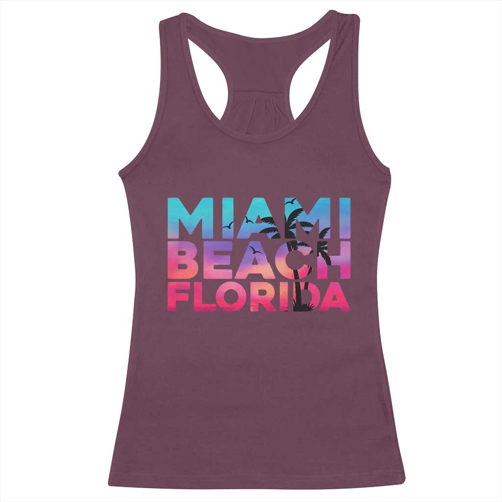 Miami Beach Florida Proud Racerback Tank Top Floridian Retro Palms Trees TS14 Maroon Print Your Wear