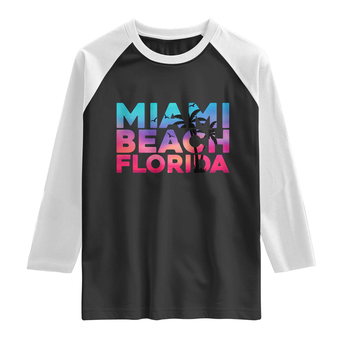Miami Beach Florida Proud Raglan Shirt Floridian Retro Palms Trees TS14 Black White Print Your Wear