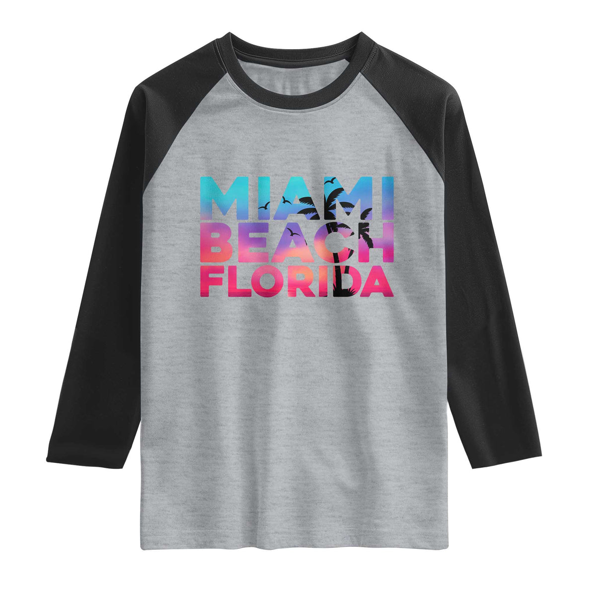 Miami Beach Florida Proud Raglan Shirt Floridian Retro Palms Trees TS14 Heather Gray Black Print Your Wear