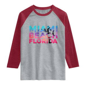 Miami Beach Florida Proud Raglan Shirt Floridian Retro Palms Trees TS14 Heather Gray Heather Red Print Your Wear