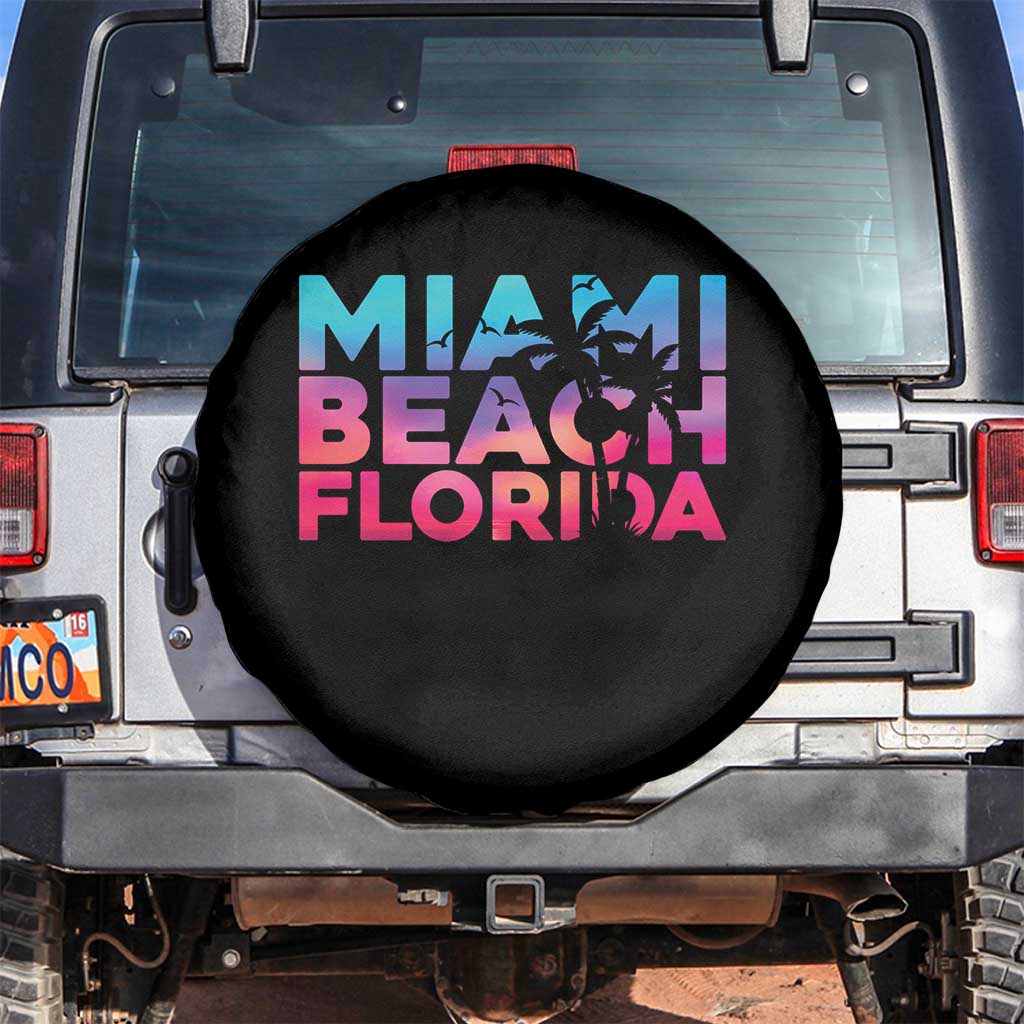 Miami Beach Florida Proud Spare Tire Cover Floridian Retro Palms Trees TS14 No hole Black Print Your Wear