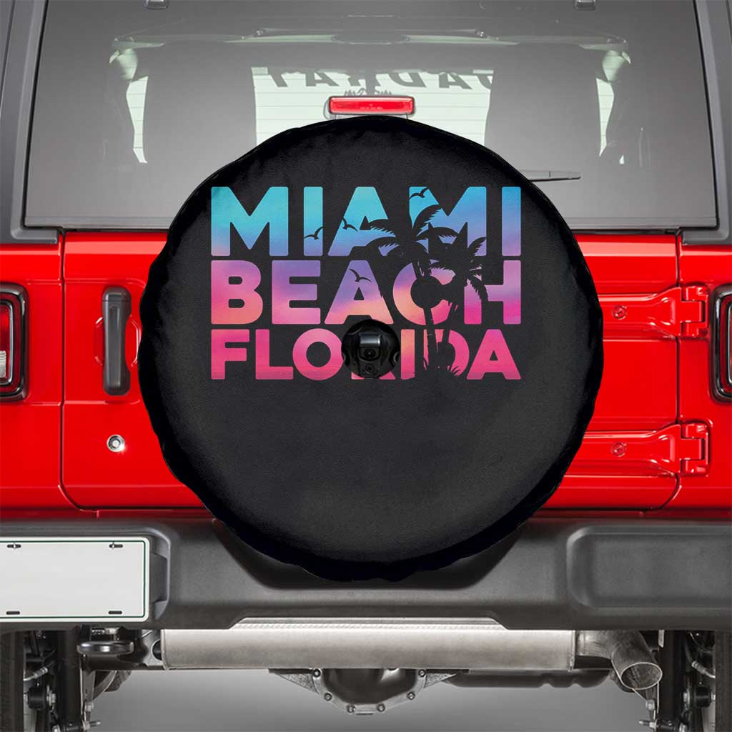 Miami Beach Florida Proud Spare Tire Cover Floridian Retro Palms Trees TS14 Black Print Your Wear