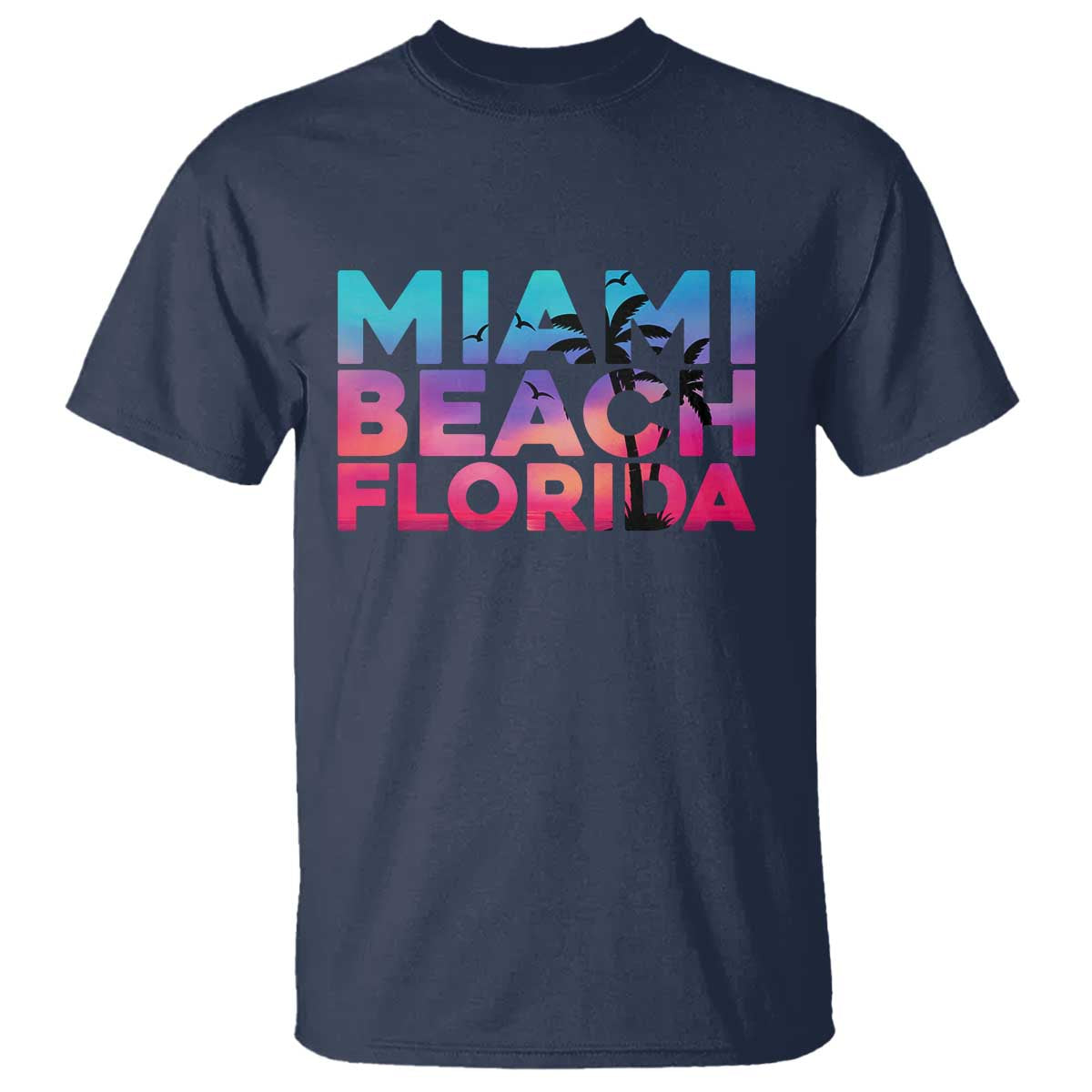 Miami Beach Florida Proud T Shirt Floridian Retro Palms Trees TS14 Navy Print Your Wear