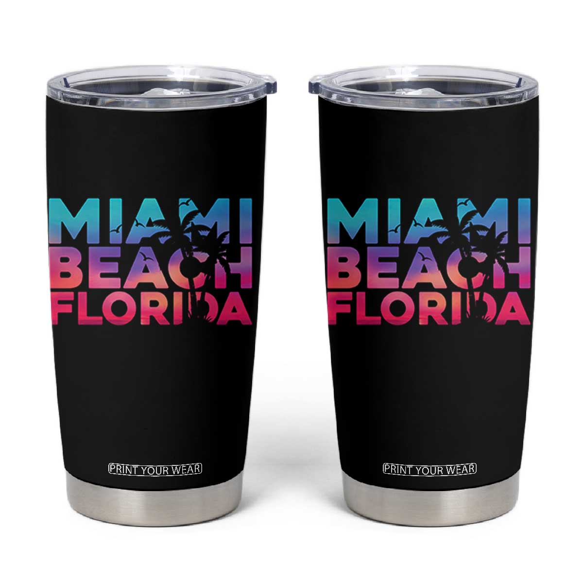 Miami Beach Florida Proud Tumbler Cup Floridian Retro Palms Trees TS14 Black Print Your Wear