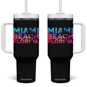 Miami Beach Florida Proud Tumbler With Handle Floridian Retro Palms Trees TS14 One Size: 40 oz Black Print Your Wear
