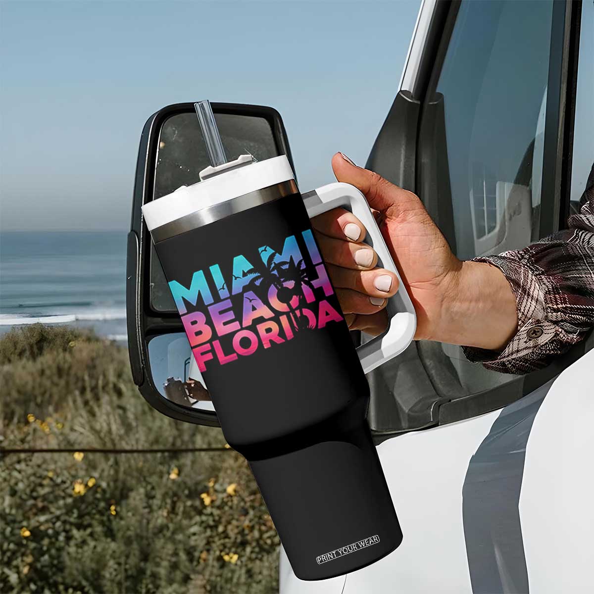 Miami Beach Florida Proud Tumbler With Handle Floridian Retro Palms Trees TS14 Print Your Wear