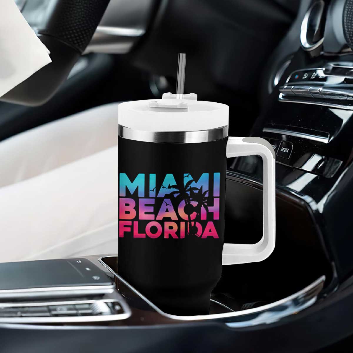 Miami Beach Florida Proud Tumbler With Handle Floridian Retro Palms Trees TS14 Print Your Wear