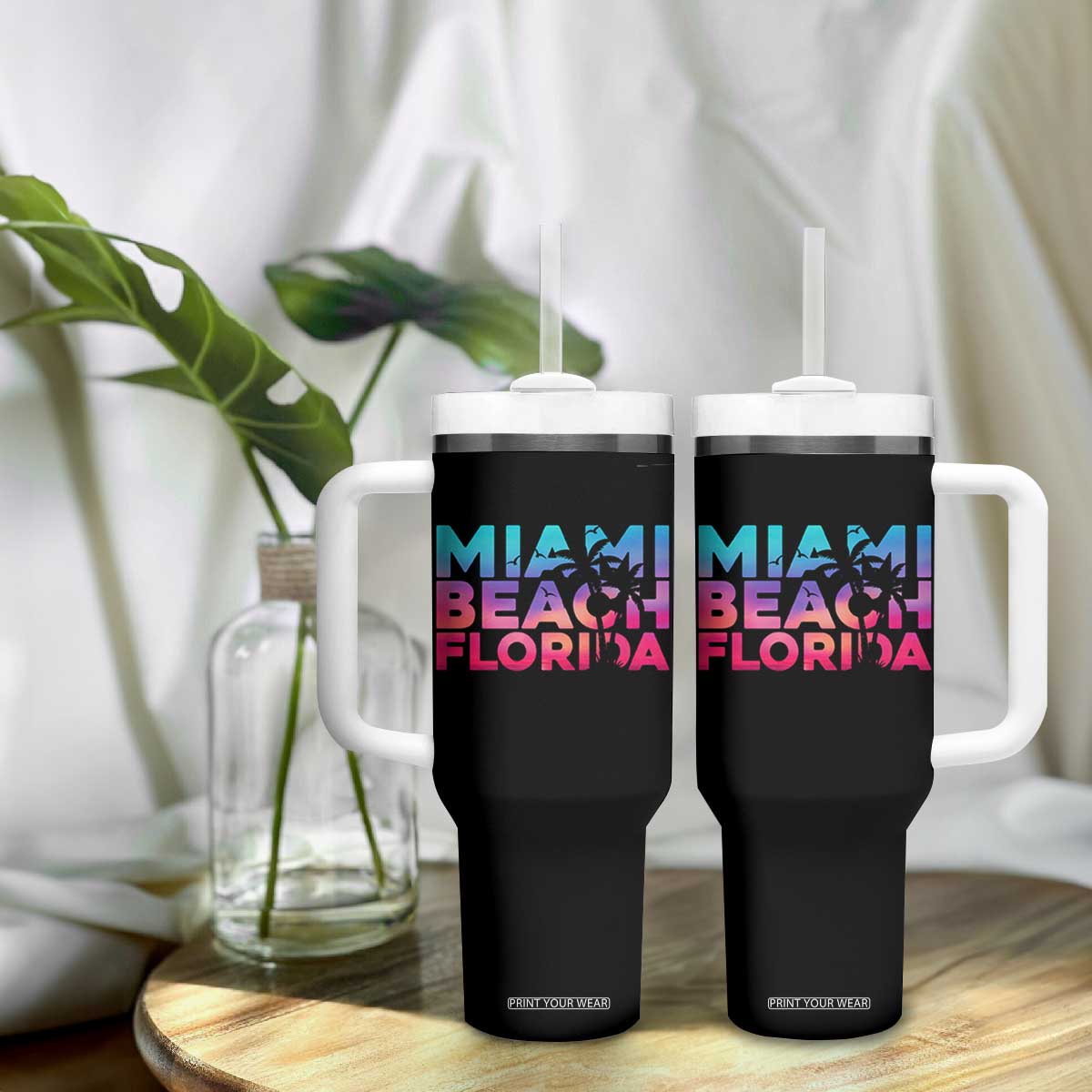 Miami Beach Florida Proud Tumbler With Handle Floridian Retro Palms Trees TS14 Print Your Wear