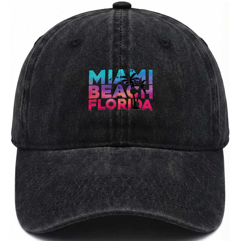 Miami Beach Florida Proud Washed Cotton Baseball Cap Floridian Retro Palms Trees TS14 Print Your Wear