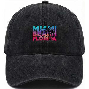 Miami Beach Florida Proud Washed Cotton Baseball Cap Floridian Retro Palms Trees TS14 Print Your Wear