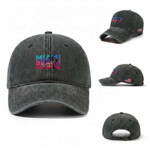 Miami Beach Florida Proud Washed Cotton Baseball Cap Floridian Retro Palms Trees TS14 Washed Cap Universal Fit Dark Green Print Your Wear