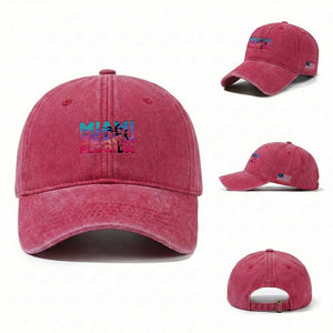 Miami Beach Florida Proud Washed Cotton Baseball Cap Floridian Retro Palms Trees TS14 Washed Cap Universal Fit Red Print Your Wear