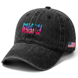 Miami Beach Florida Proud Washed Cotton Baseball Cap Floridian Retro Palms Trees TS14 Print Your Wear