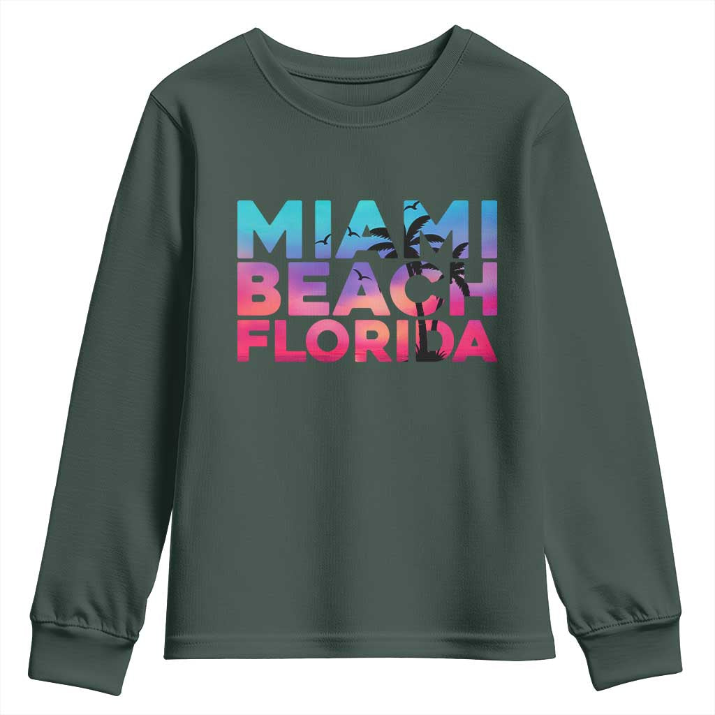 Miami Beach Florida Proud Youth Sweatshirt Floridian Retro Palms Trees TS14 Dark Forest Green Print Your Wear