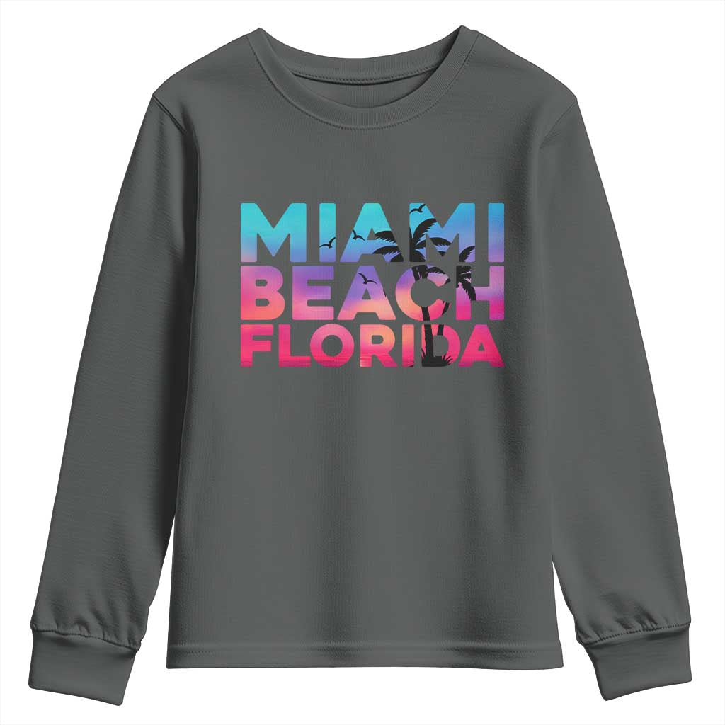Miami Beach Florida Proud Youth Sweatshirt Floridian Retro Palms Trees TS14 Dark Heather Print Your Wear