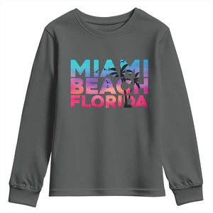 Miami Beach Florida Proud Youth Sweatshirt Floridian Retro Palms Trees TS14 Dark Heather Print Your Wear