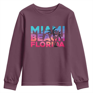 Miami Beach Florida Proud Youth Sweatshirt Floridian Retro Palms Trees TS14 Maroon Print Your Wear