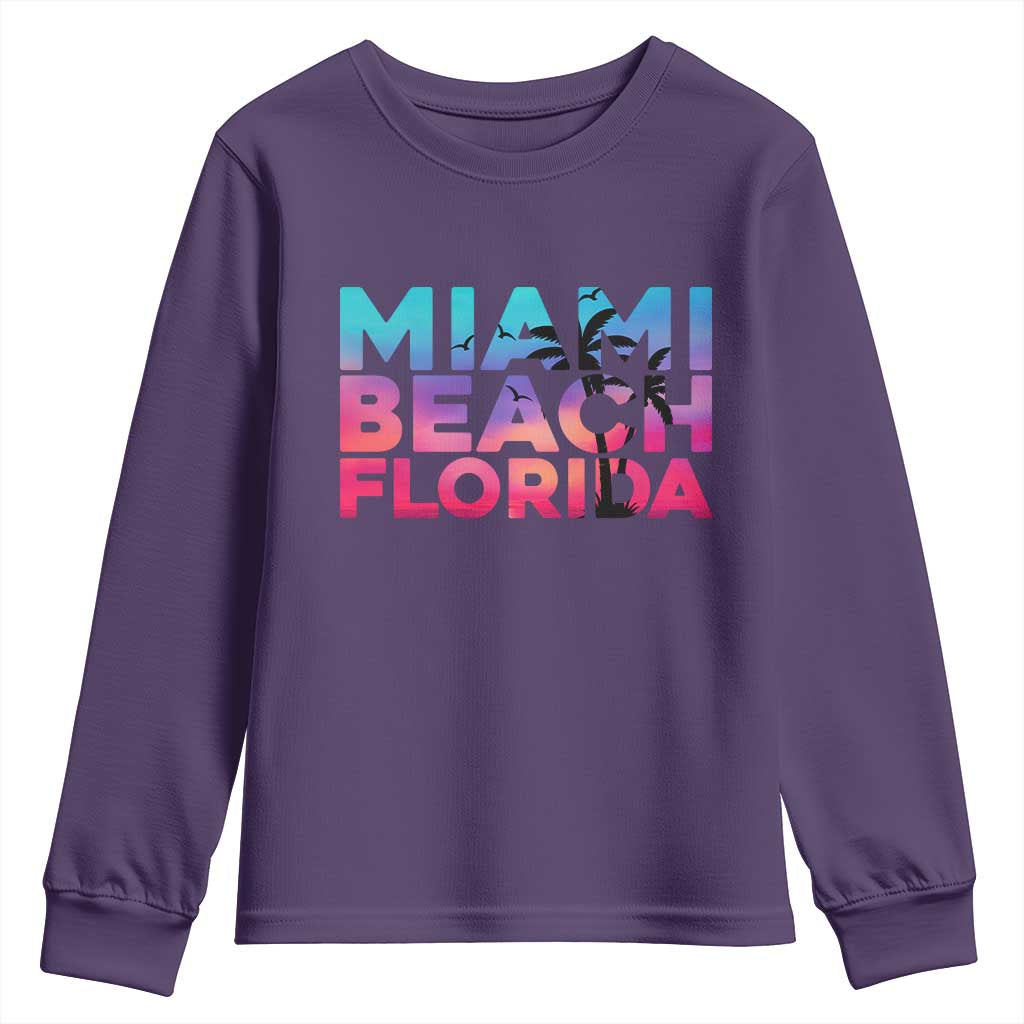 Miami Beach Florida Proud Youth Sweatshirt Floridian Retro Palms Trees TS14 Purple Print Your Wear