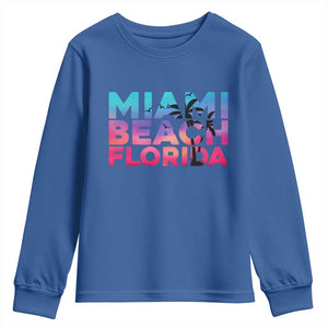 Miami Beach Florida Proud Youth Sweatshirt Floridian Retro Palms Trees TS14 Royal Blue Print Your Wear