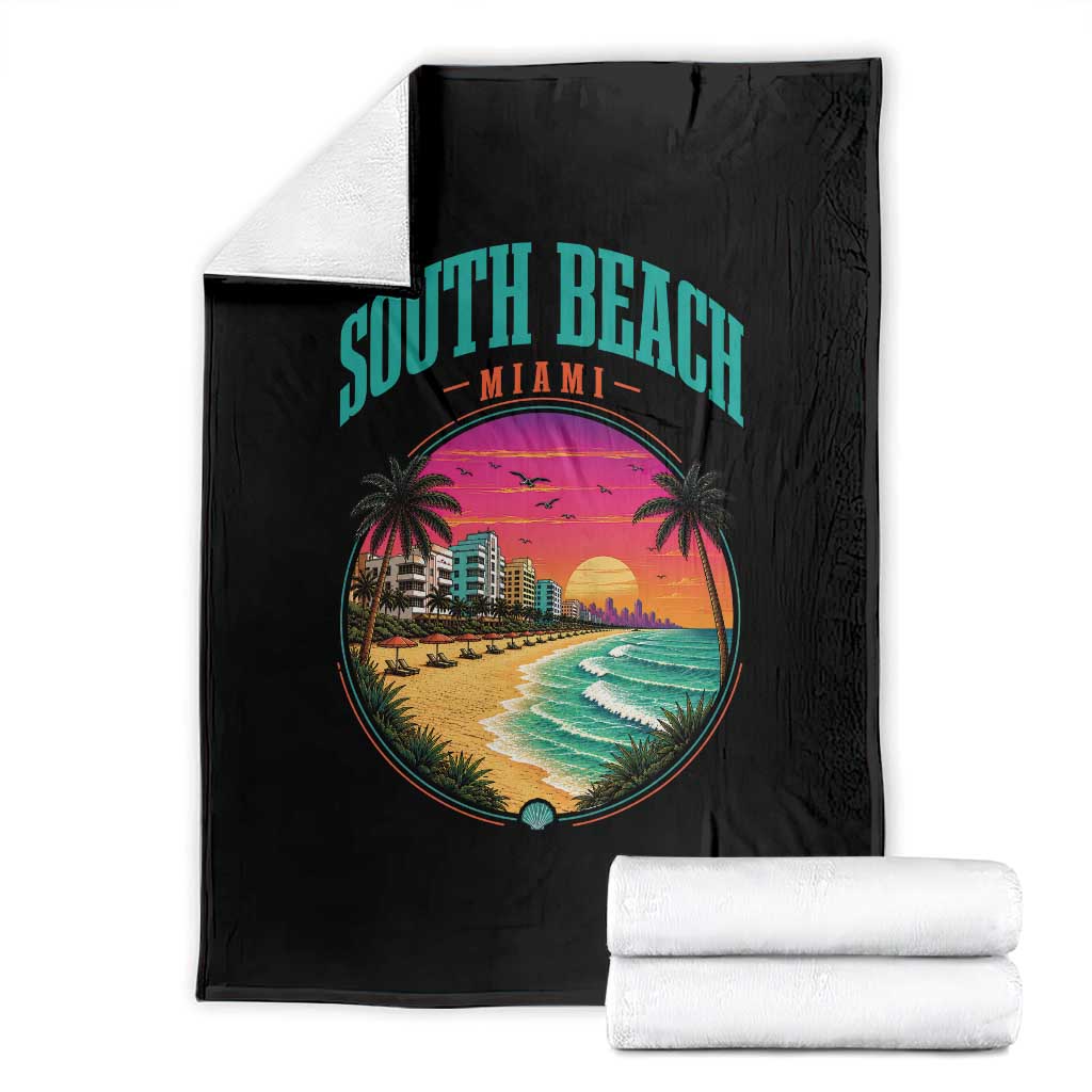 South Beach Miami Throw Blanket Retro Florida USA Souvenir Gift TS14 Black Print Your Wear