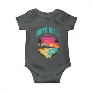 South Beach Miami Baby Onesie Retro Florida USA Souvenir Gift TS14 Dark Heather Print Your Wear