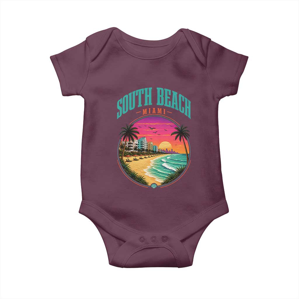 South Beach Miami Baby Onesie Retro Florida USA Souvenir Gift TS14 Maroon Print Your Wear
